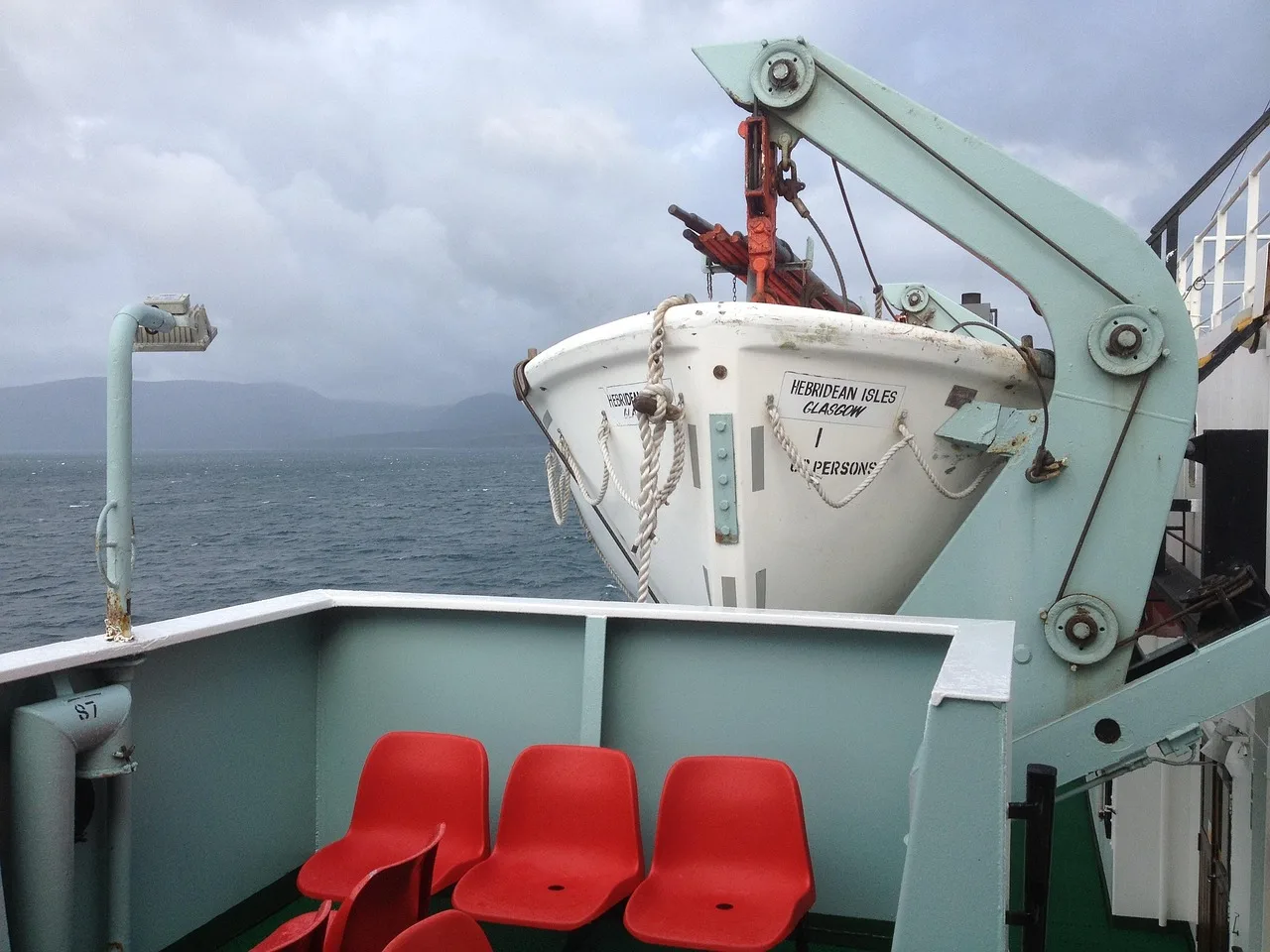 lifeboat, ferry, sea, boat, nature, transportation, safety, deck, emergency, vessel, nautical, maritime, water, marine, passenger, davit. What to carry on deck for a US ferry crossing, and why