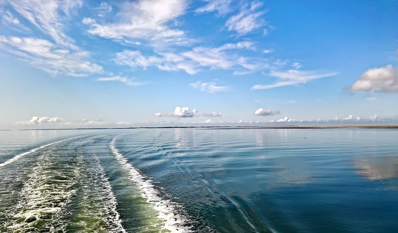 sea, north sea, boat trip, ferry, blue water, waves, track, cloud formation, blue sky, water reflection, reflection, coast, horizon, mainland, nature, idyllic, atmospheric, ferry,