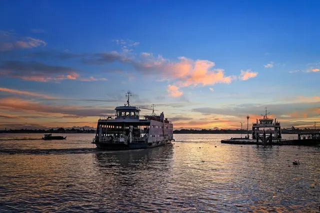 ferry, nature, river, travel, sunrise, port, cruise, ship, boat, transport, transportation, water, harbor