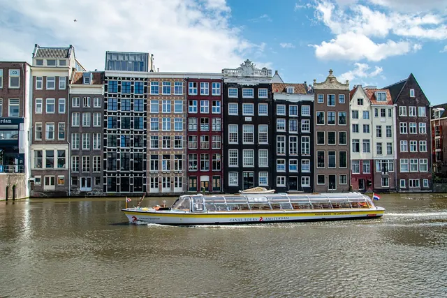 amsterdam, buildings, canal, waterway, ferry boat, city, travel, tourism