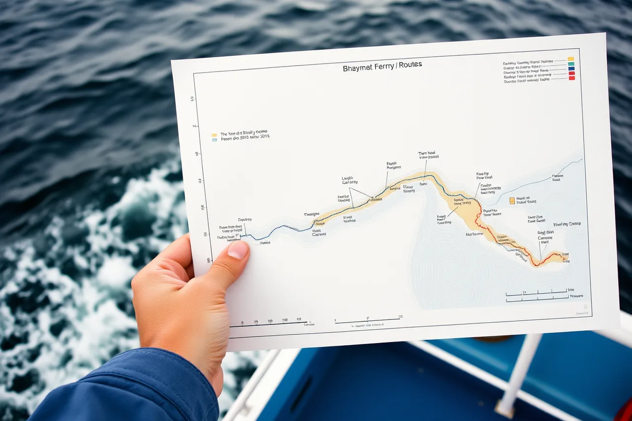 Bathymetric chart showing depth contours along a ferry route (A photographer's checklist for studying one ferry route closely)