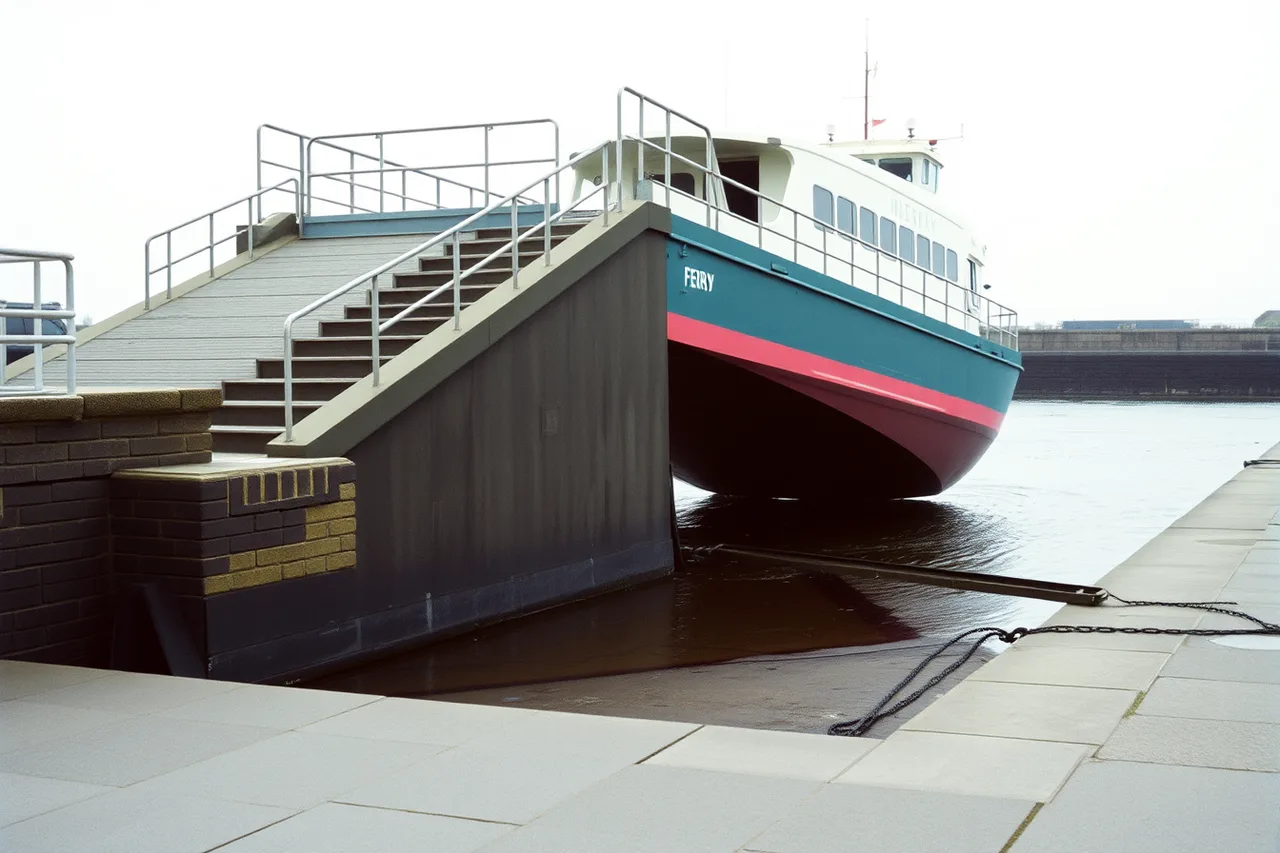 Ferry ramp steeply angled at low tide against harbour wall (What to settle before you book any ferry trip at all)