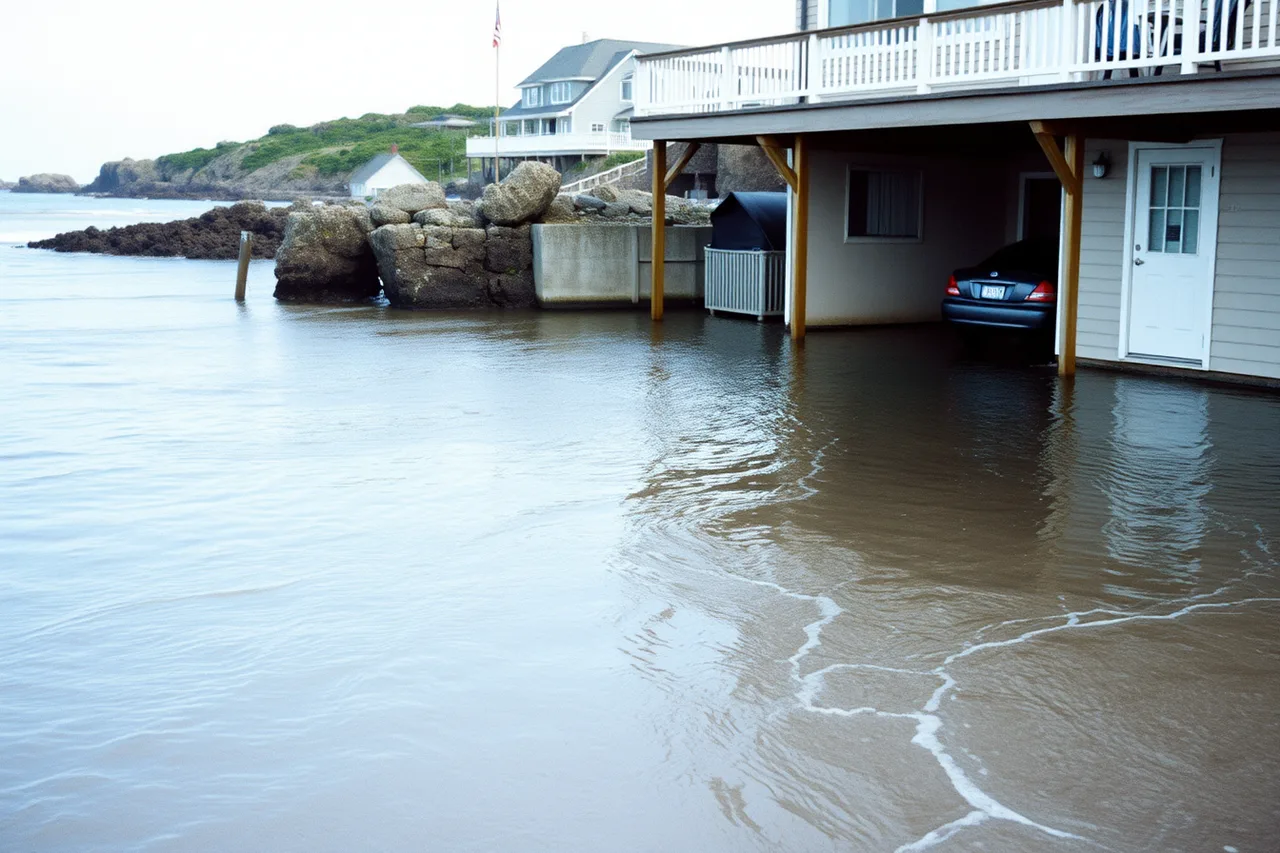 Flooded access road beside waterfront lodging at high tide (Mainland or island: where to stay when you are hopping by ferry)